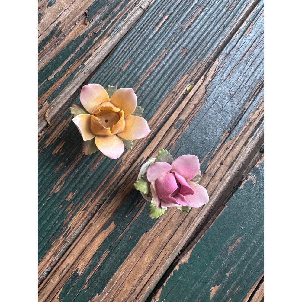 Vintage Hand Painted Porcelain Rose Flower Salt and Pepper Shakers Pink Yellow